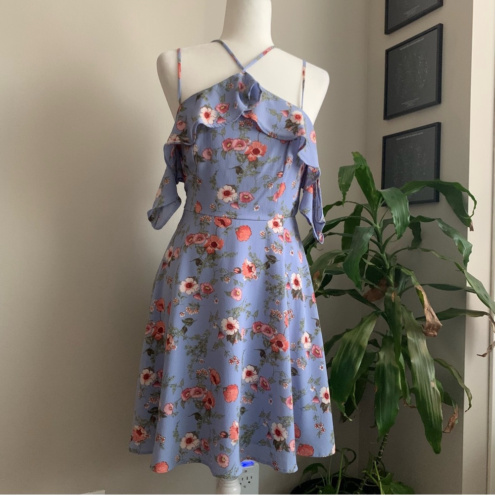 Mi Ami Blue Floral Patterned Dress